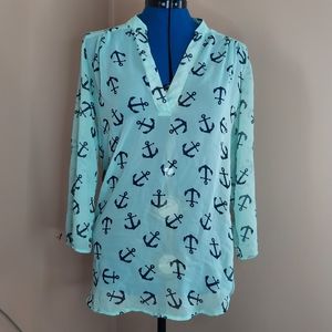 Rue21 Sheer Blue and Green Anchor Top or Bathing Suit Coverup